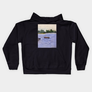 boat at anchor on the seine - Gustave Caillebotte Kids Hoodie